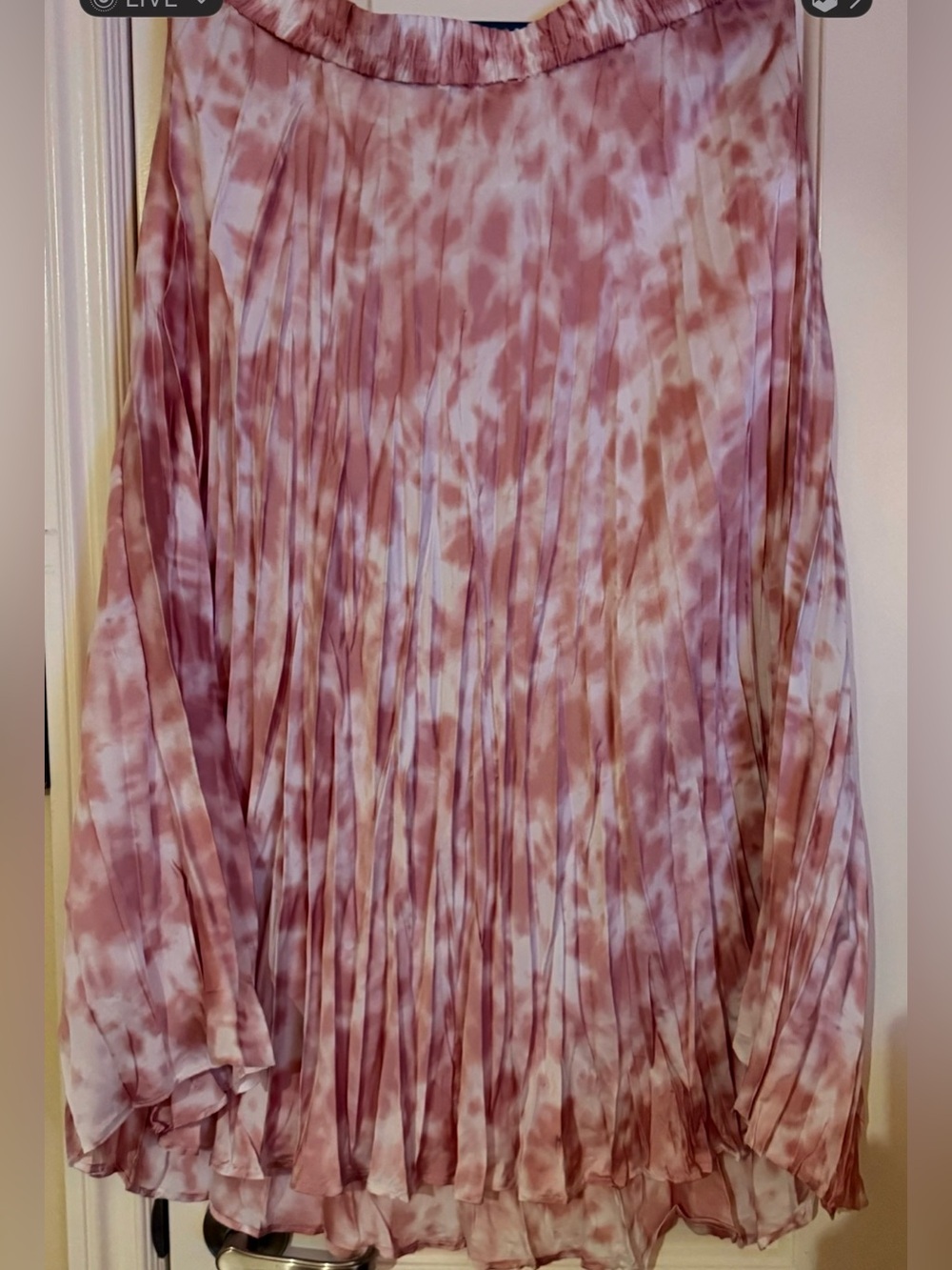Time and Tru Pink and Cream Asymmetrical Pleated Skirt